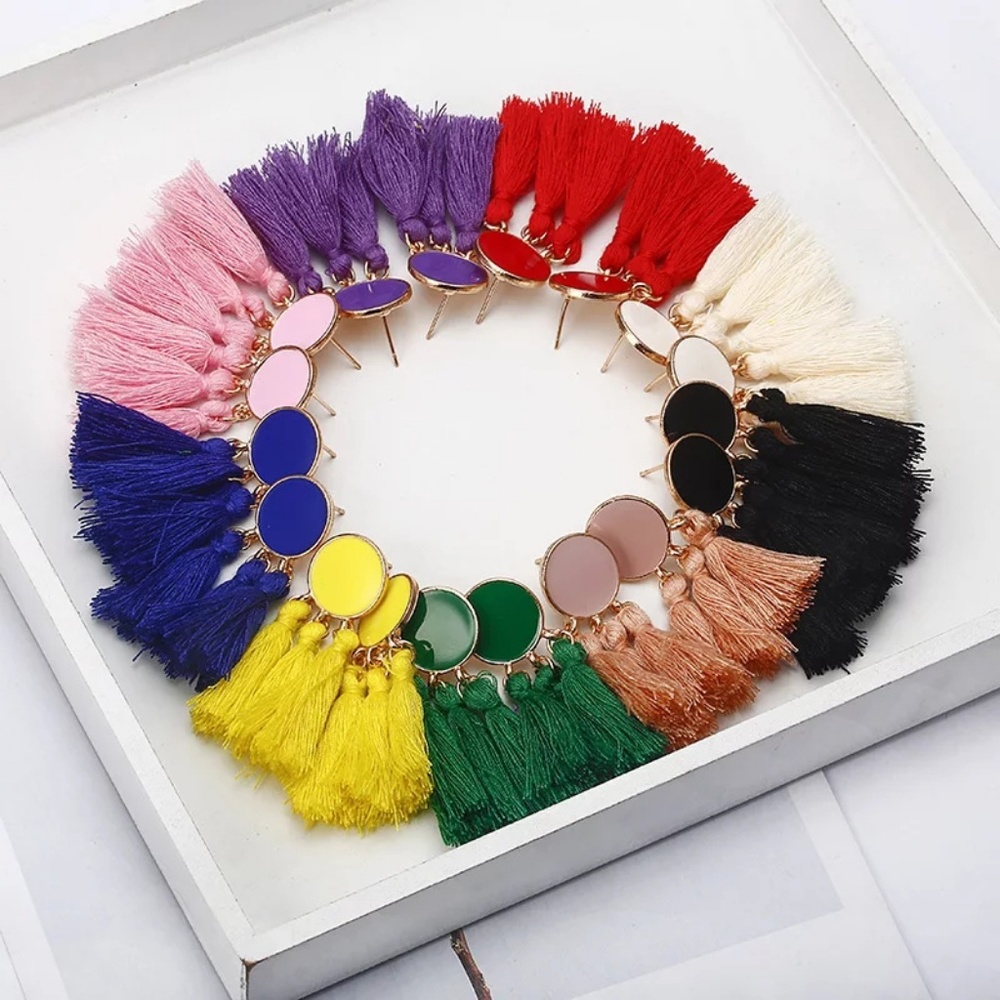 Bohemian Black Tassel Earrings - Picture 4 of 5